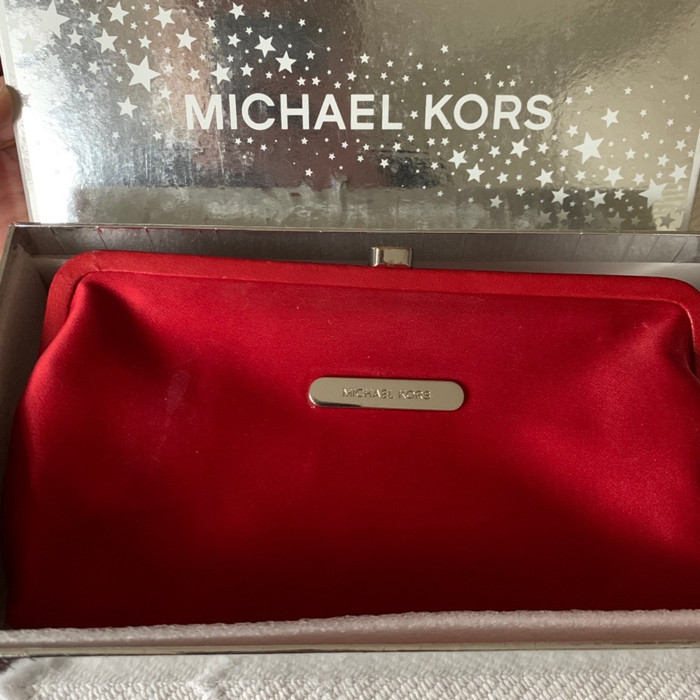 Michael Kors red satin clutch